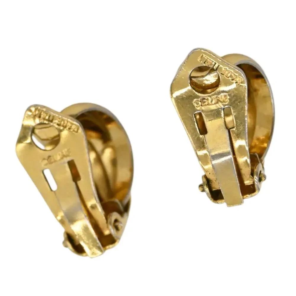 Celine Gold Tone Metal Clip Earrings Vintage - Picture 2 of 7
